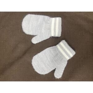 Light Gray Knit Baby Mittens with White Stripes